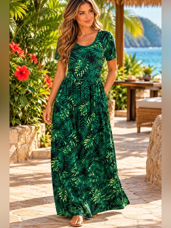 Viishow Dresses & Skirts - VII SHOW Tropical Palm Leaf Maxi Dress Green Black XL (NWT)